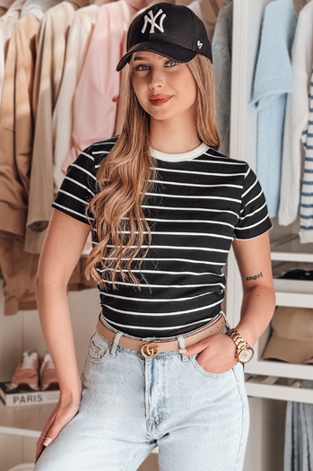 Damen Basic gestreiftes T-Shirt LINESS schwarz Dstreet RY2817