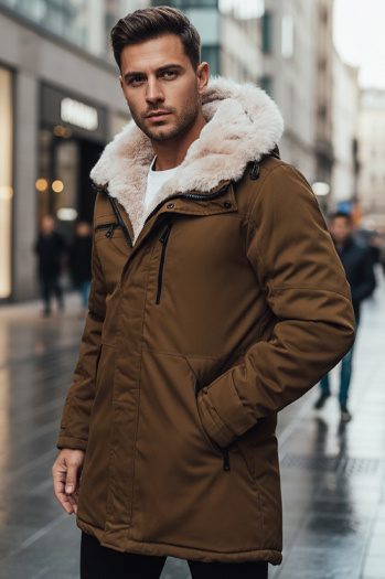 Herren Winter Parka Jacke mit Kapuze beige Dstreet TX4968