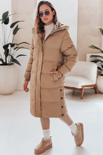 WINTERMISS Damen Winter lange Steppjacke mit Kapuze dunkelbeige Dstreet TY4966