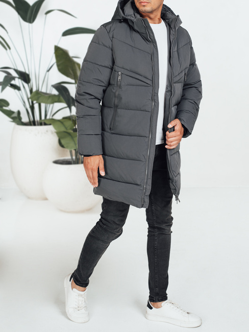 Herren Winterjacke mit Kapuze dunkelgrau gesteppt TX5071
