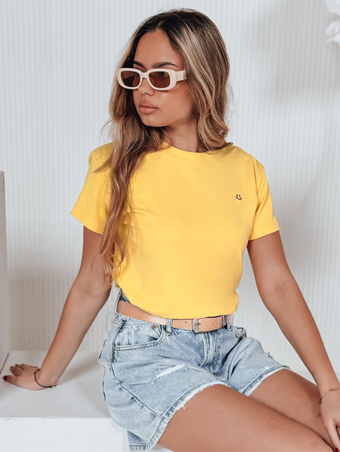 Geripptes Damen-T-Shirt SMILE FOR YOU gelb Dstreet RY2908