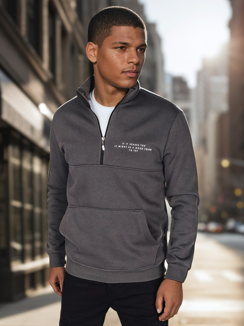 Bedrucktes graphitfarbenes Herren-Sweatshirt Dstreet BX5888