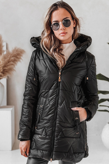 Gesteppte Damen Winterjacke mit Kapuze schwarz Dstreet TY5089