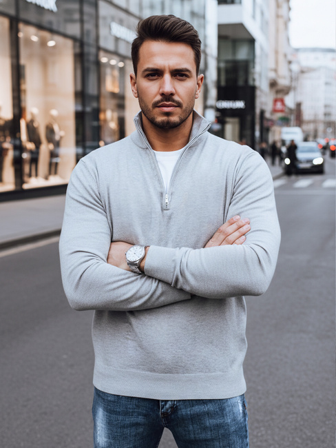 Herren-Pullover mit Stehkragen hellgrau Dstreet WX2348