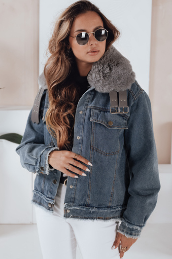 Damen FURDENIM Jeansjacke mit Fell hellblau Dstreet TY4755