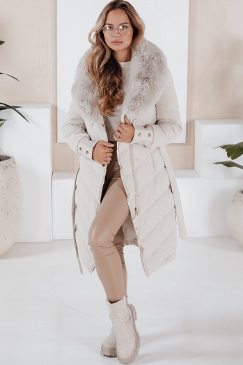 Gesteppte Damen Winterjacke mit Pelz ecru Dstreet TY5078