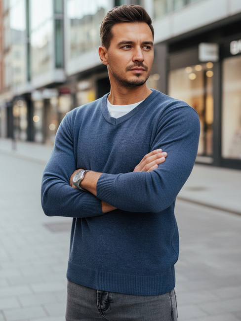 Blauer Herren Pullover mit V-Ausschnitt Dstreet WX2317