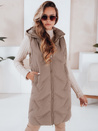 Lange gesteppte Damenweste mit Kapuze camel Dstreet TY5098