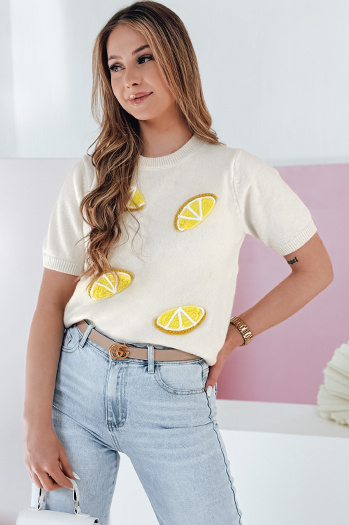 Damen Oversize-Pullover mit Zitronen Lemon ecru Dstreet MY2475