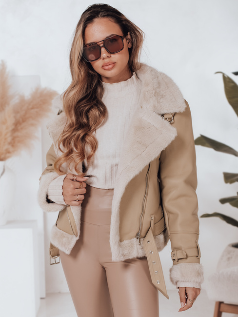 Damen Winter Ramones Jacke mit Pelz beige Dstreet TY4993