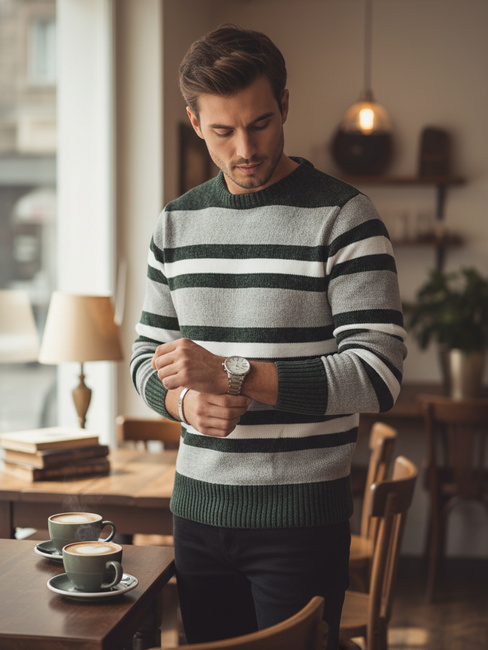 Grauer gestreifter Pullover für Männer Dstreet WX2262