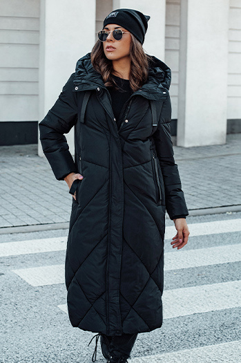 Lange Damen Winter Steppjacke mit Kapuze STREETFIT schwarz Dstreet TY4599