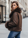 Damen Lederjacke mit Fell braun Dstreet TY5243z