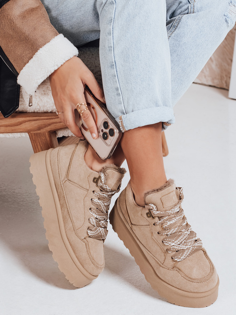 Damen Pelz Plattform Turnschuhe beige Dstreet ZY1070