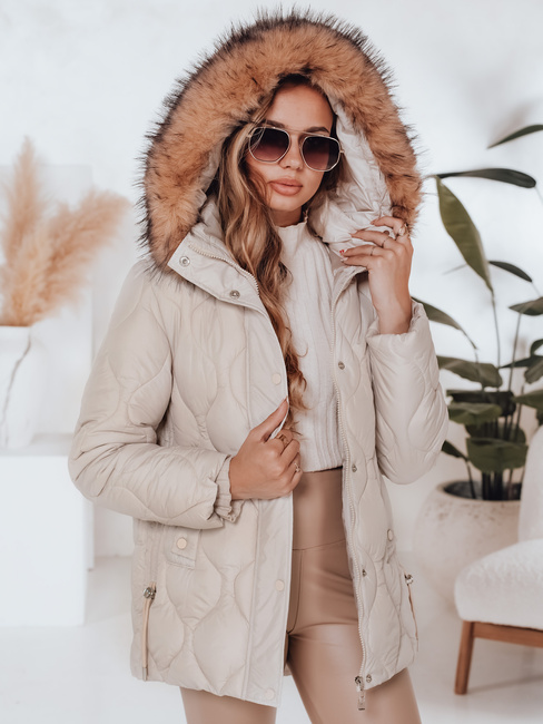 Damen Winterjacke LUMORE gesteppt mit Kapuze hellbeige Dstreet TY5012