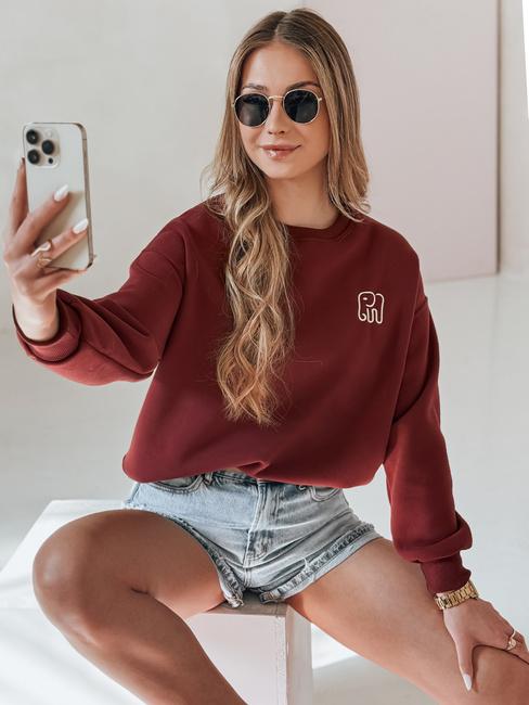 Damen Sweatshirt in Übergröße mit Stickerei SOFTSLON burgund Dstreet BY1430