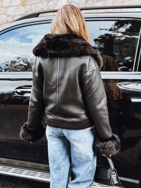Damen Lederjacke mit Kunstpelz schwarz Dstreet TY5244