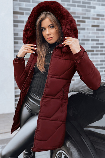 Damen Steppjacke mit Pelz bordeauxfarben Dstreet TY5396