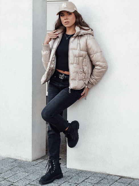 Damen FASHWARM kurze Steppjacke mit Kapuze camel Dstreet TY4638