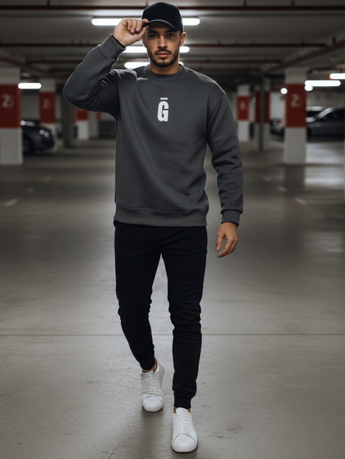 Bedrucktes graphitfarbenes Herren-Sweatshirt Dstreet BX5921