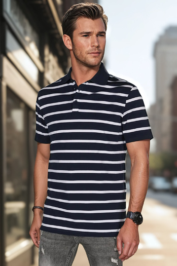 Gestreiftes Herren-Polohemd navyblau Dstreet PX0637