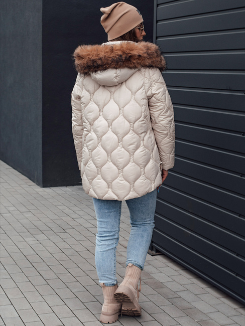 Damen Winterjacke LUMORE gesteppt mit Kapuze hellbeige Dstreet TY4724