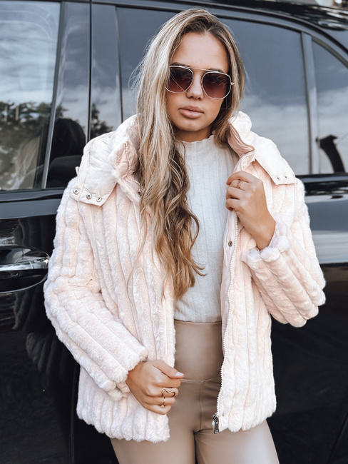 Damen Pelzjacke mit Kapuze rosa Dstreet TY5277