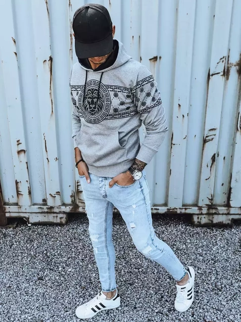 Herren Kapuzenpullover mit Aufdruck Grau Dstreet BX5309