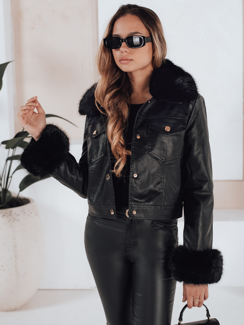 Damen Leder Ramones Jacke mit Pelz schwarz Dstreet TY5207