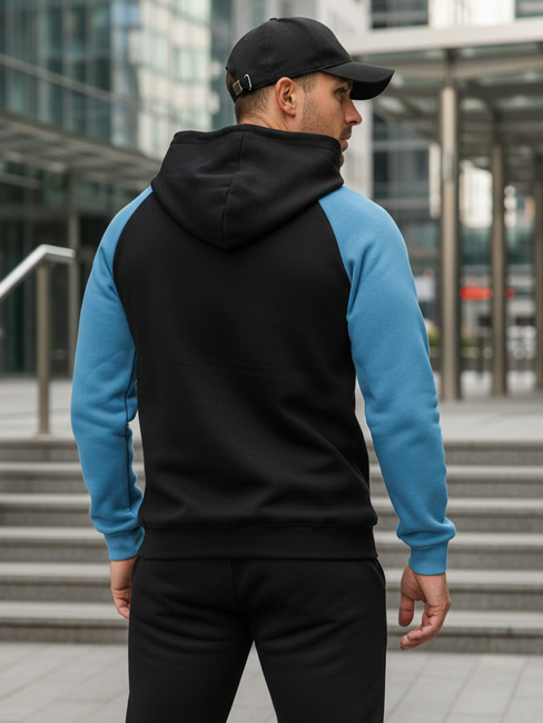Herren-Kapuzenpullover mit schwarzen und marineblauen Streifen Dstreet BX5899