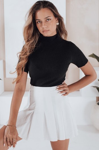 Kurzärmeliger gerippter Damenpullover GIRLGLORY schwarz Dstreet MY2552