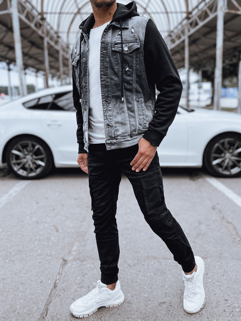 Graue Herren-Jeansjacke mit Kapuze Dstreet TX4720