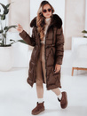 Damen Winter lange gesteppte Jacke mit Pelz braun Dstreet TY5074