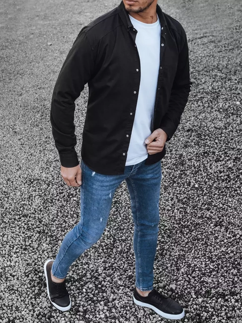 Herren Langarm Hemd Farbe Schwarz DSTREET DX2359
