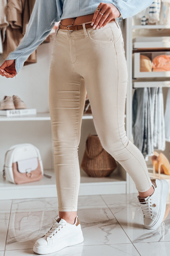 CLARET Damen Denim-Hose mit Gürtel Set in hellbeige Dstreet UY2440