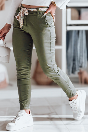 Damen Stoff Chinos mit Gürtel ROSSALI oliv Dstreet UY2596