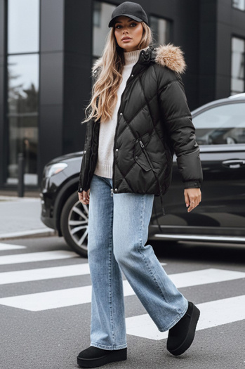 Damen Winter Steppjacke mit Kapuze schwarz Dstreet TY5232