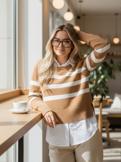 Damen Lange Pullover ASTRIDA Farbe Camel DSTREET MY2226