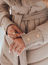 Damen Winterjacke gesteppt mit Pelz camel Dstreet TY5077