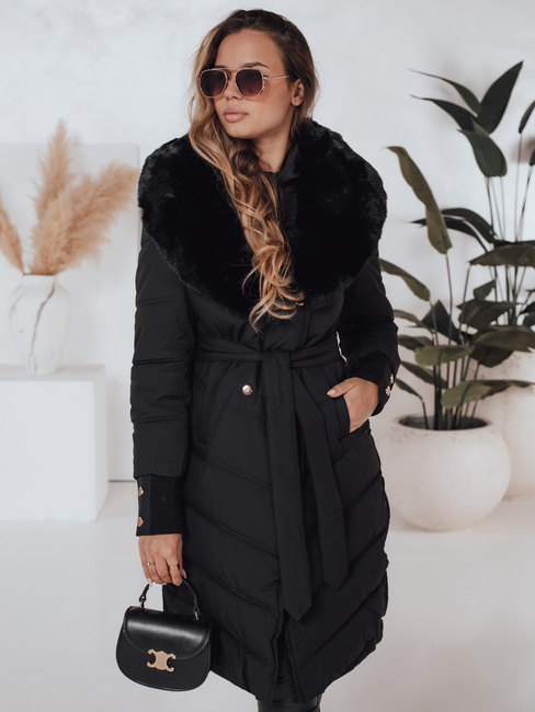 Damen gesteppte Winterjacke mit Kunstpelz schwarz Dstreet TY5076