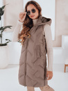 Lange Steppweste für Damen mit Kapuze dunkelbeige Dstreet TY5100