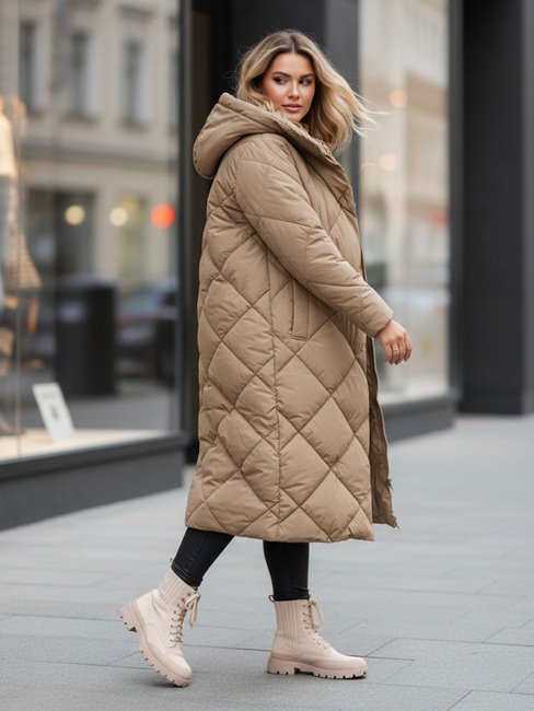 Damen Steppwinterjacke mit Kapuze FEMACOAT khaki Dstreet TY5477