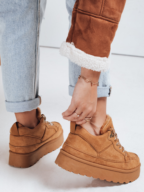 Damen pelzigen Plattform Turnschuhe camel Dstreet ZY1068