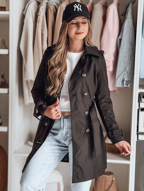 Zweireihiger Damen-Trench mit Gürtel BELISION schwarz Dstreet NY0749