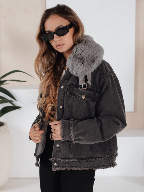 Damen FURDENIM Jeansjacke mit Kunstfell dunkelgrau Dstreet TY5185