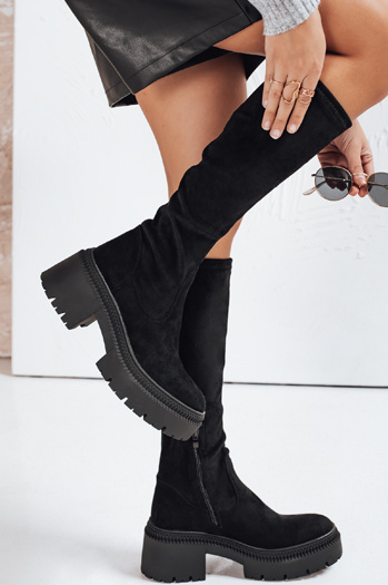 Damen Wildlederstiefel mit dicker Sohle schwarz Dstreet ZY1210