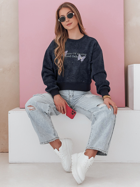 Damen Sweatshirt in Übergröße mit Batikmuster SPARKI navy blau Dstreet BY1403