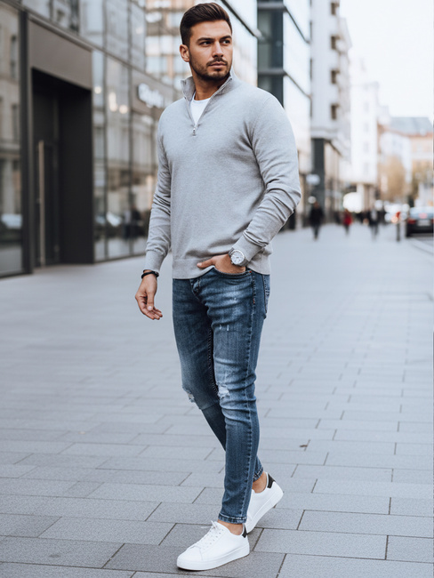 Herren-Pullover mit Stehkragen hellgrau Dstreet WX2348