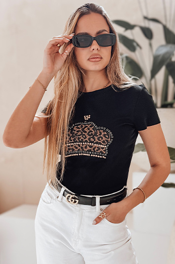 Damen-T-Shirt mit Krone BLINGESSO schwarz Dstreet RY2877