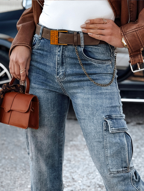 URBANNOW Damen Denim Cargohose mit Gürtel Set blau Dstreet UY2250